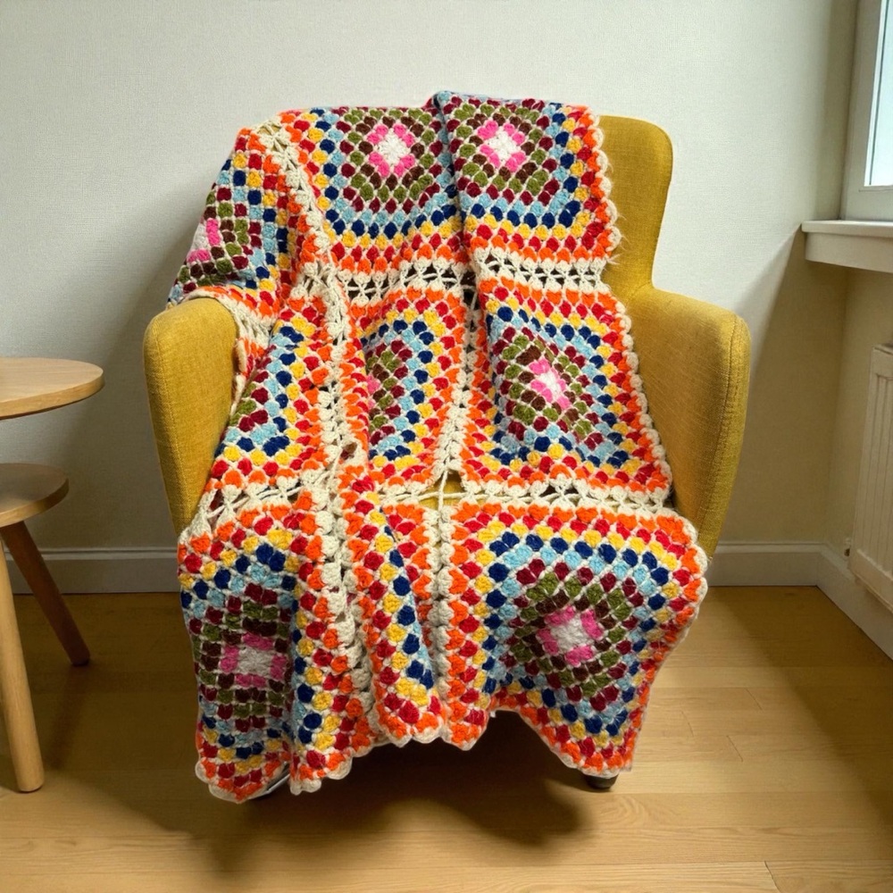 Colorful Granny Square Crochet Blanket - Picture 1 of 9